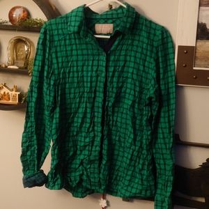 Blue green plaid top